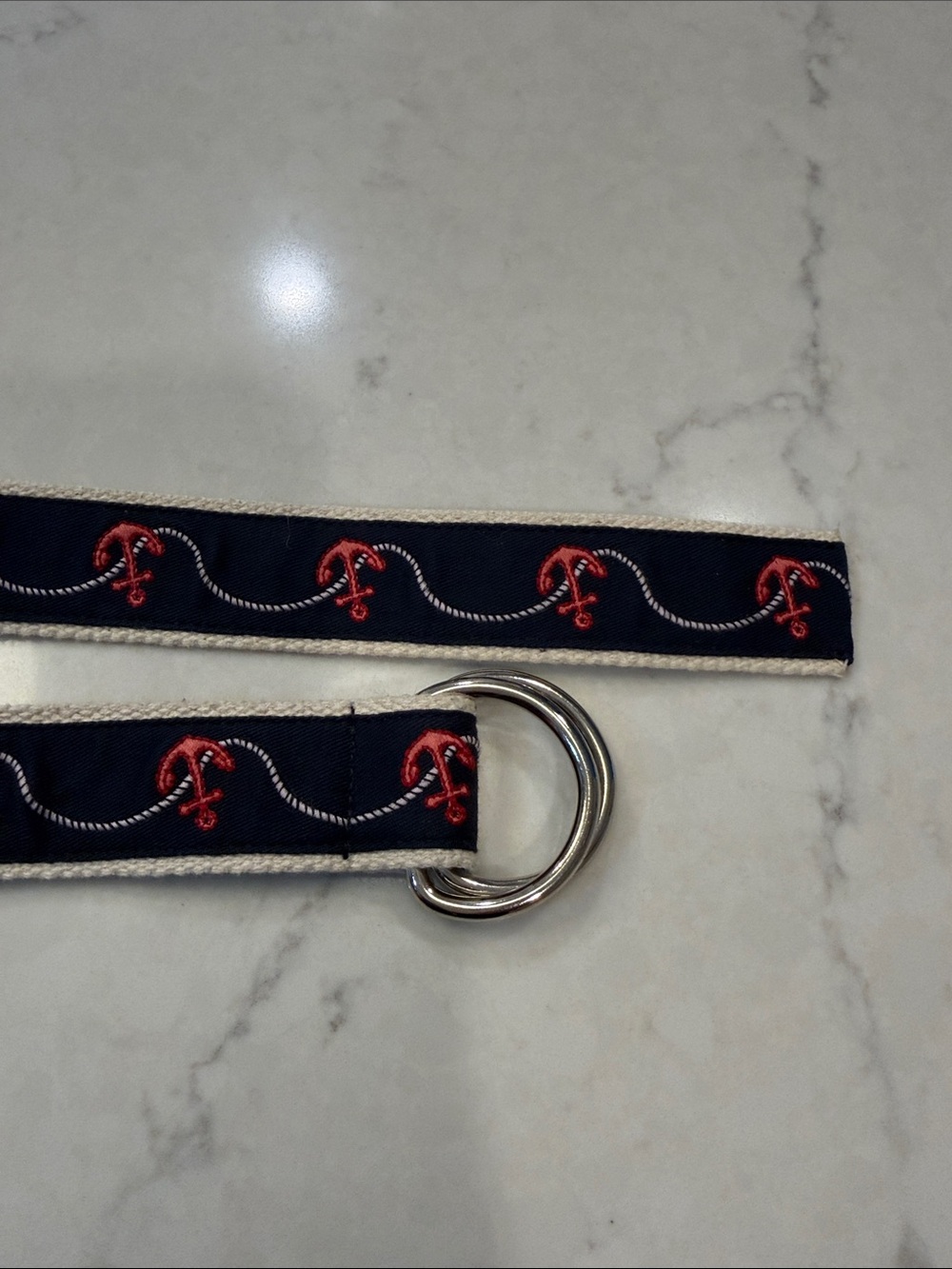 J. Crew Navy Belt with Red Anchor Embroidery and Silver Rings - Picture 3 of 4